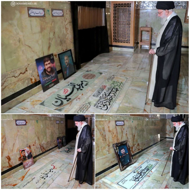 حضور رهبر معظم انقلاب بر مزار شهیدان امیرعبداللهیان، موسوی، جلادتی و زمانی‌نیا در قبله تهران حضور رهبر معظم انقلاب بر م…